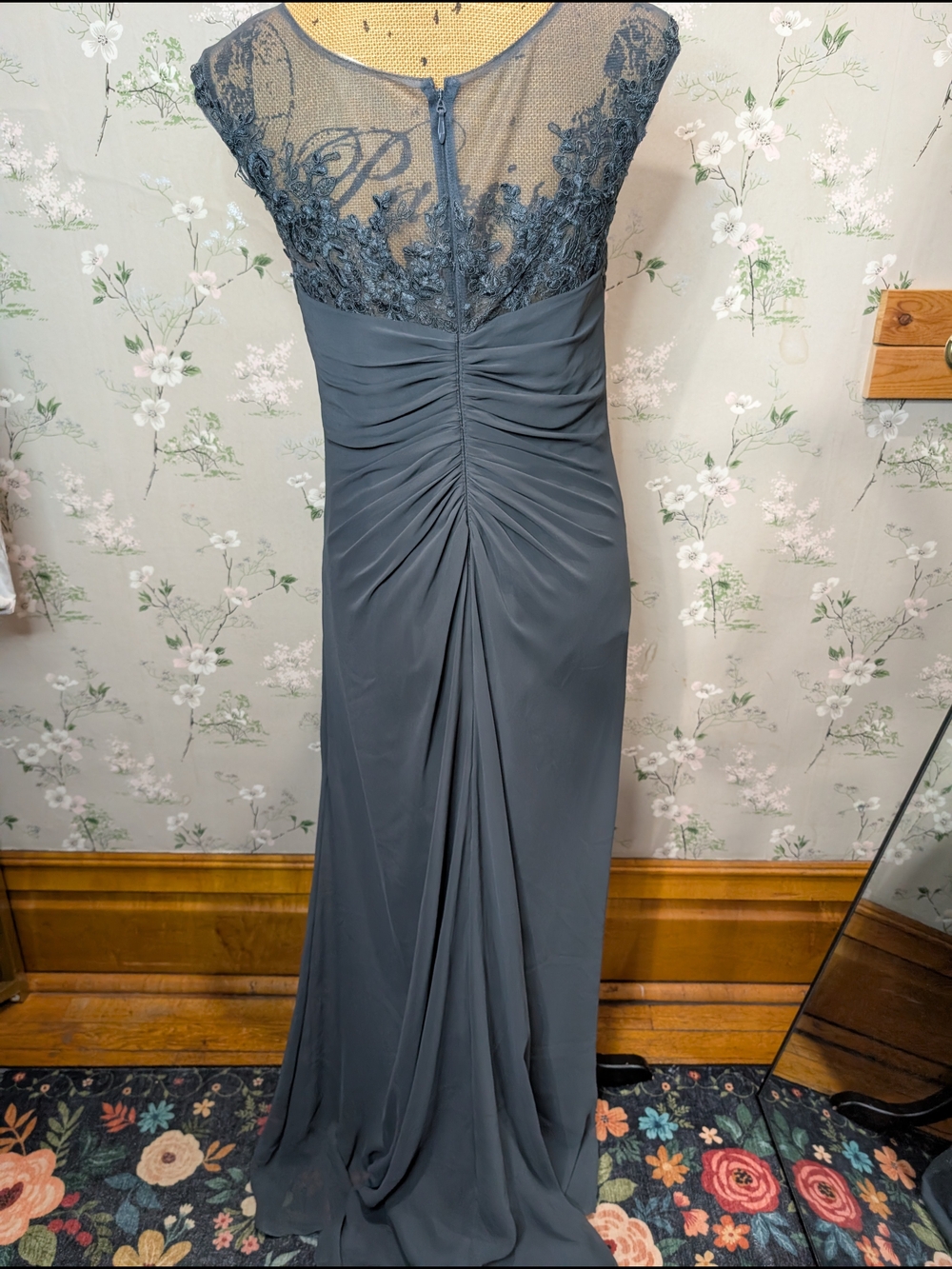 Azazie Elegant Slate Gray Lace Bodice Evening Dress PTP: 18, L: 49-60 - Picture 11 of 14